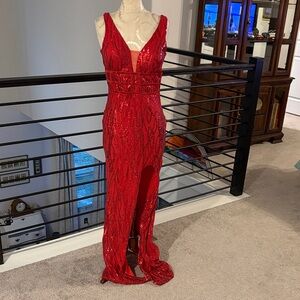 Elegant Red Sequin Evening Gown